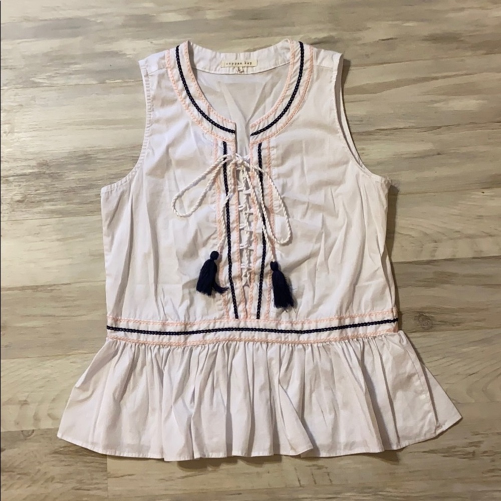 Copper Key White Pom Tie Up Tank Peplum Bottom